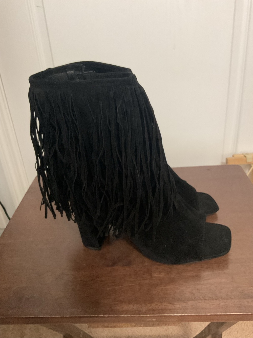 Fringed Suede Ankle Boots - Black